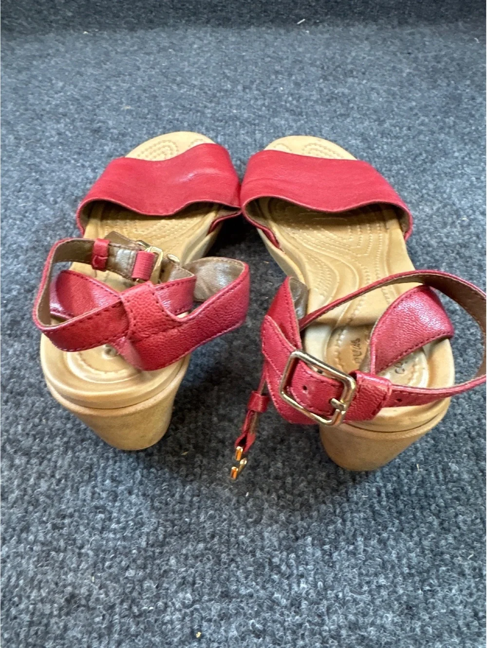 Crocs Women’s Red Leather Ankle Strap Wedge Sandals Open Toe Comfort Shoes